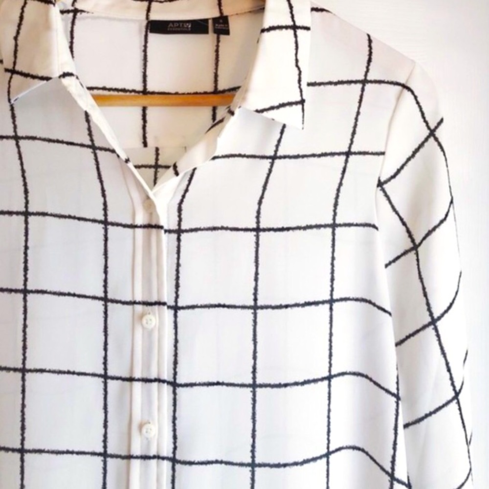 Apt. 9 White and Black Checkered Blouse